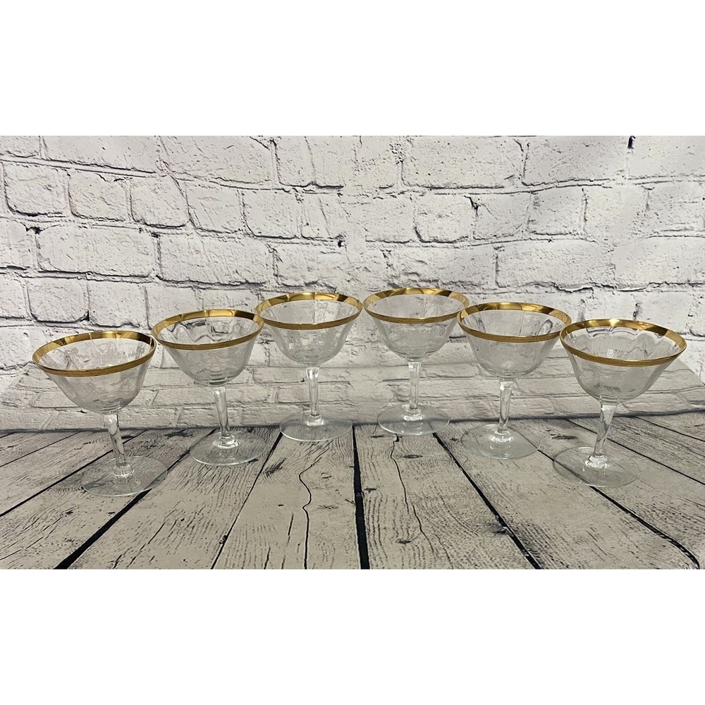 Vintage Set of 6 Franciscan Tiffin Rambler Rose Champagne Sherbet Optic Glasses
